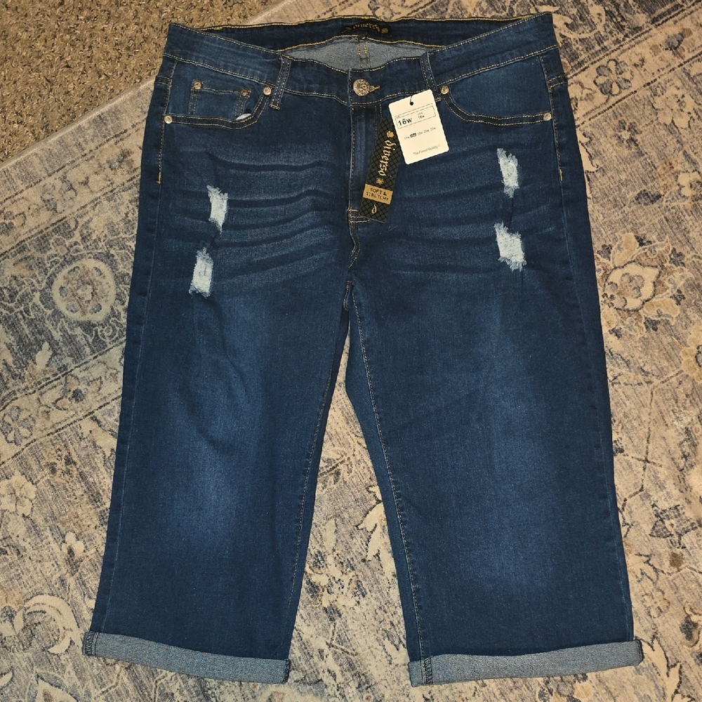 Stretch DIVERSO Dark Blue Cropped Capri Jeans 16W NWT